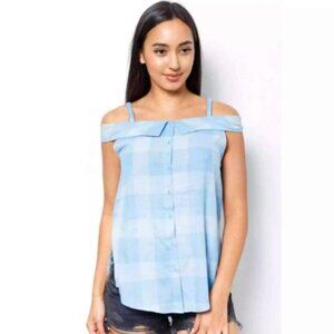 Current Air blue gingham off the shoulder top sz XS NWT